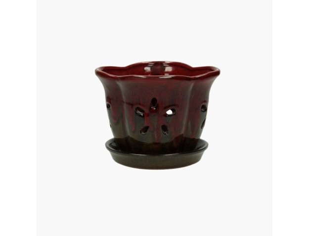 Vaso 16,5 cm con sottovaso per Orchidee rosso e marrone