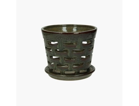 Vaso 19 cm con sottovaso per Orchidee tondo verde