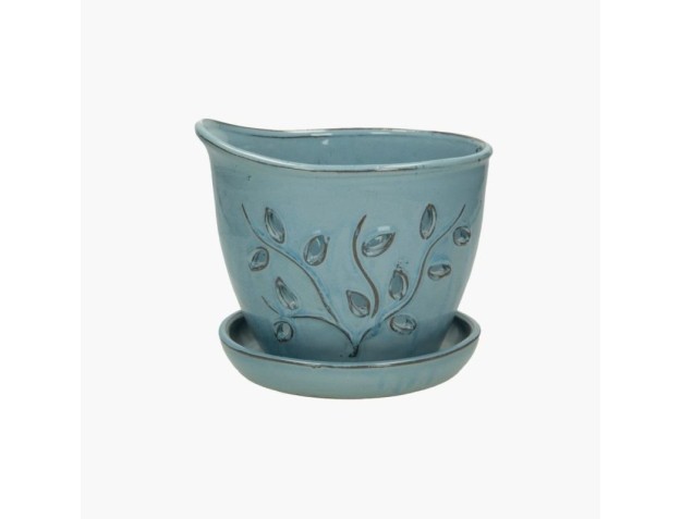 Vaso 20 cm con sottovaso per Orchidee tondo azzurro