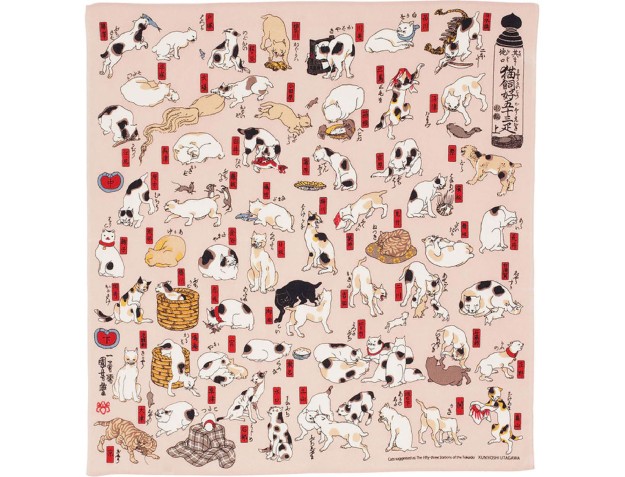 Furoshiki 68 cm - Chats / Roses
