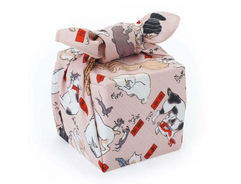 Furoshiki 68 cm - Katten / roze