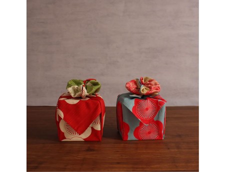 Furoshiki 48 Isa monyo reversibile Albicocca Giapponese rosso e verde