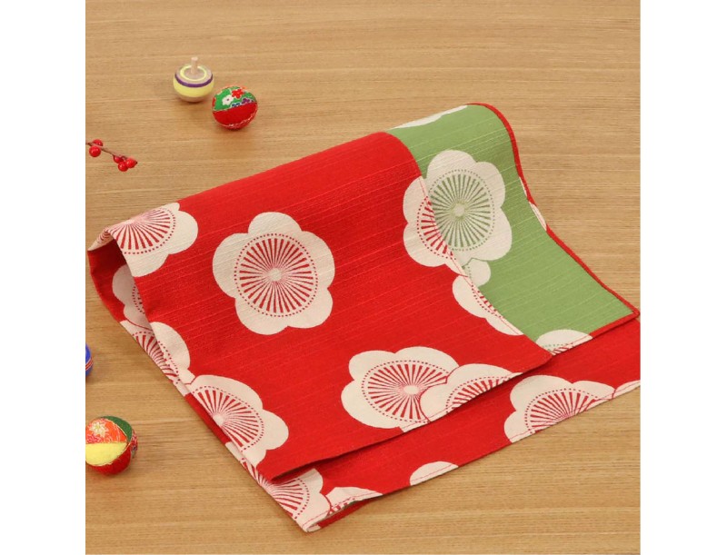 Furoshiki 48 Isa monyo reversibile Albicocca Giapponese rosso e verde