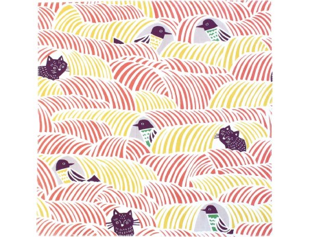 Furoshiki 45 cm - Birds and cats Pink
