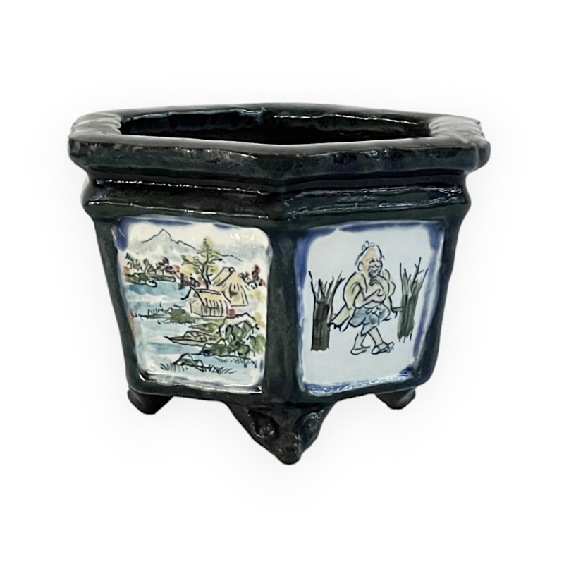 Vaso - Tosui - Bonsaista con paesaggio - 13,5 cm
