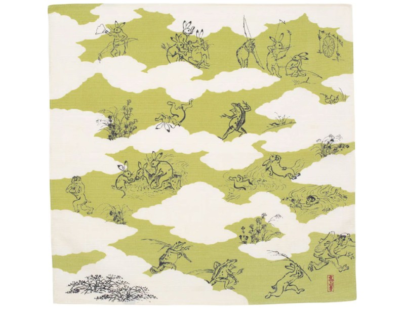 Furoshiki 48 cm - Choju jinbutsu giga - Rabbits, frogs and monkeys among clouds