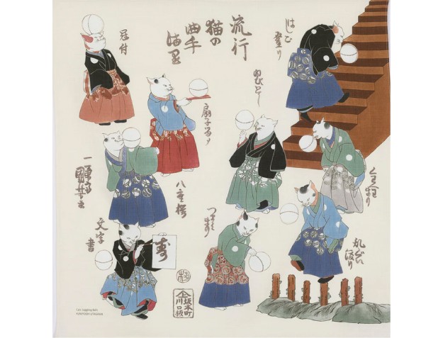 Furoshiki 48 cm - Ukiyo-e - Chats jouent avec des balles