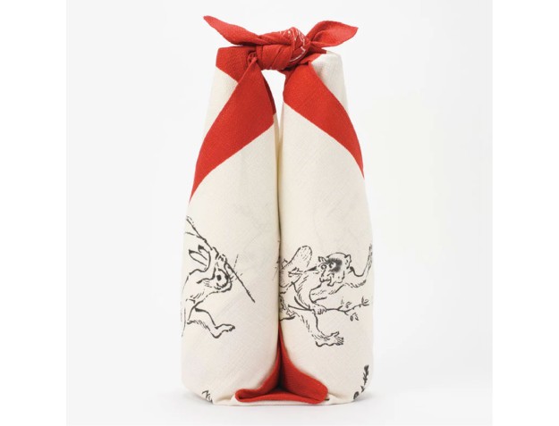 Furoshiki 68 cm - Choju jinbutsu giga - Fenêtre ronde avec lapins et grenouilles 2