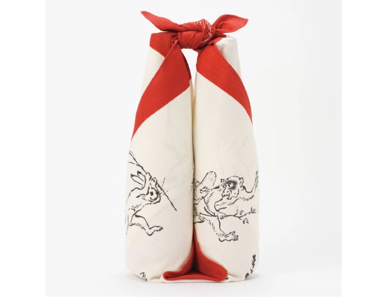 Furoshiki 68 cm – Choju jinbutsu giga – Rundes Fenster mit Hasen und Fröschen