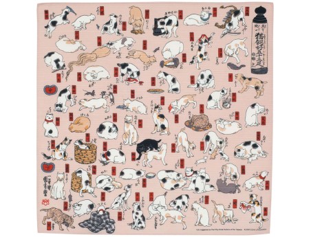 Furoshiki 104 cm - Les chats aiment les cinquante-trois stations du Tokaido