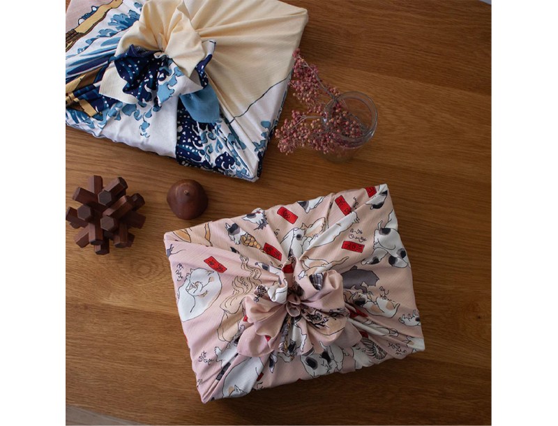 Furoshiki 104 cm - Les chats aiment les cinquante-trois stations du Tokaido