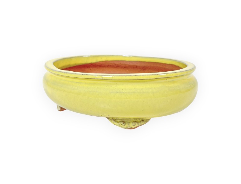 Chinesischer Bonsai Topf aus glasiertem Steingut, oval - 15,5 cm