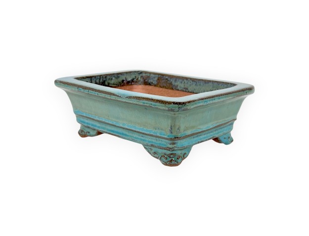 Chinesischer Bonsai Topf aus glasiertem Steingut, rechteckig - 16 cm 2