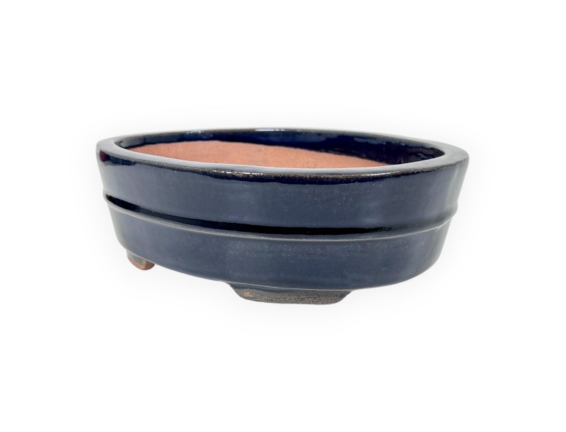 Chinesischer Bonsai Topf aus glasiertem Steingut, oval - 21,5 cm
