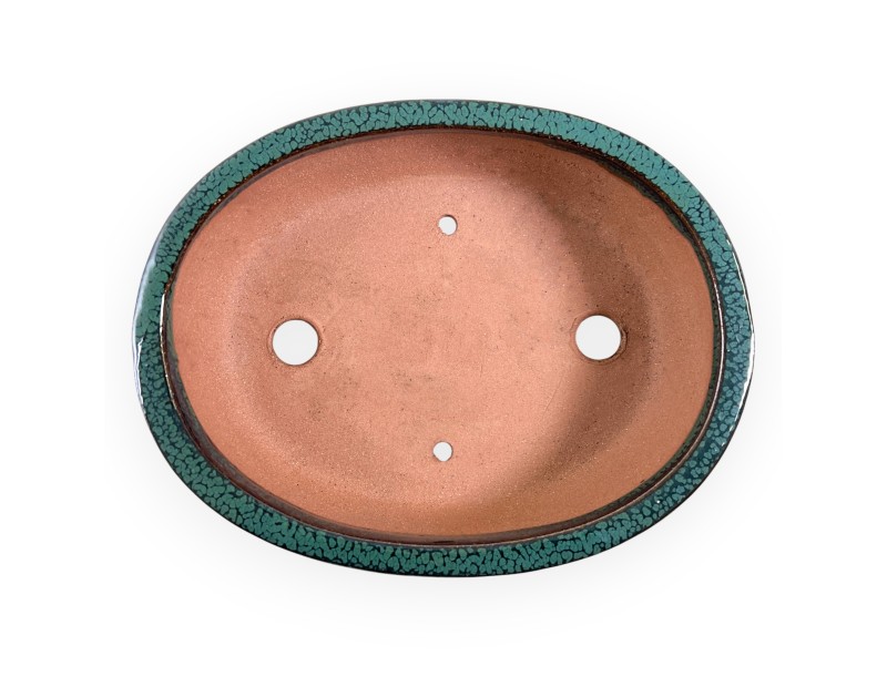 Chinesischer Bonsai Topf aus glasiertem Steingut, oval - 21,5 cm