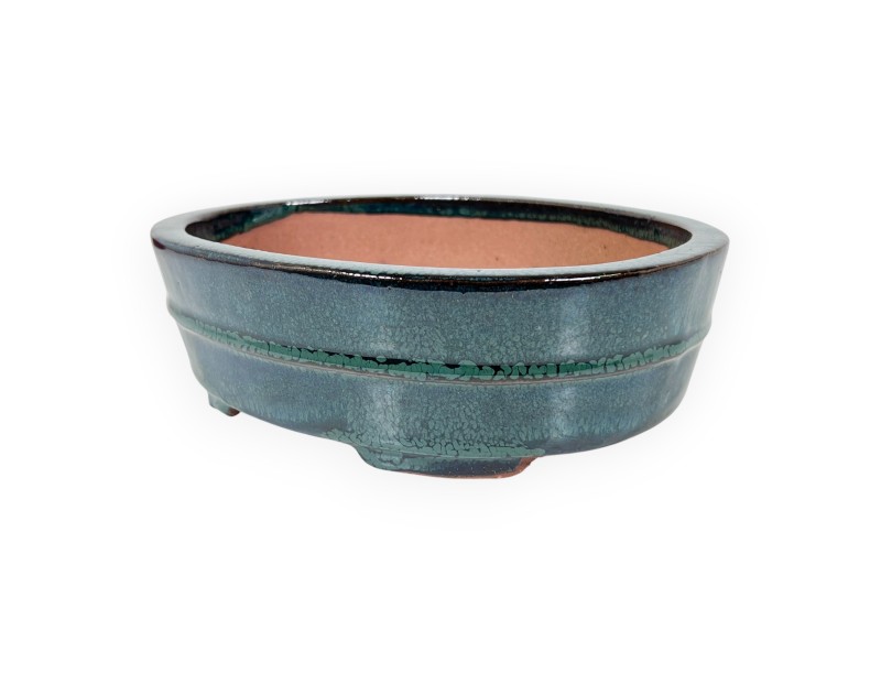 Chinesischer Bonsai Topf aus glasiertem Steingut, oval - 21,5 cm