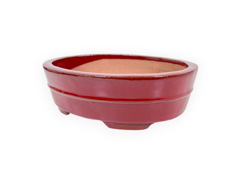 Pot ovale en grès émaillé pour bonsaïs chinois - 21,5 cm