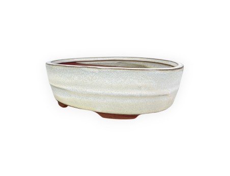 Pot à bonsaï chinois ovale en grès émaillé - 21 cm