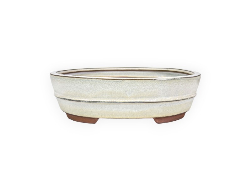 Pot à bonsaï chinois ovale en grès émaillé - 26 cm